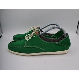 Olukai Heleuma Canvas Women Slip on Lace Up Boat Shoes in Green Size 10
